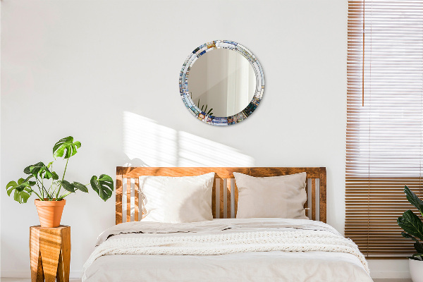 Kerek tükör keret nyomtatással Absztrakt ólomüveg