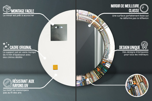 Kerek tükör keret nyomtatással Absztrakt ólomüveg