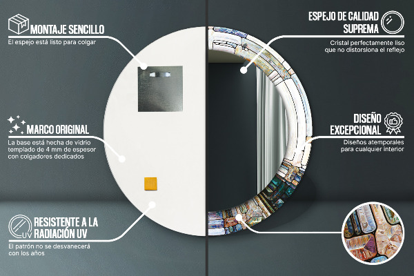 Kerek tükör keret nyomtatással Absztrakt ólomüveg