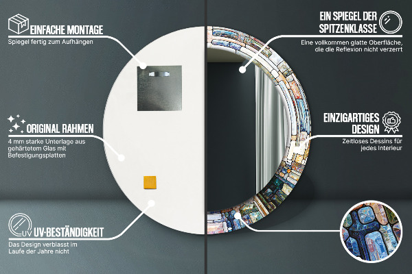 Kerek tükör keret nyomtatással Absztrakt ólomüveg