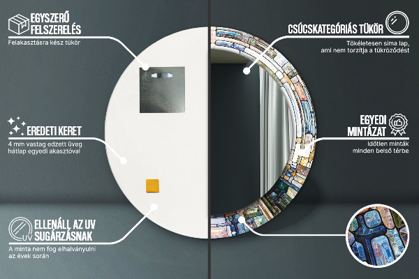 Kerek tükör keret nyomtatással Absztrakt ólomüveg