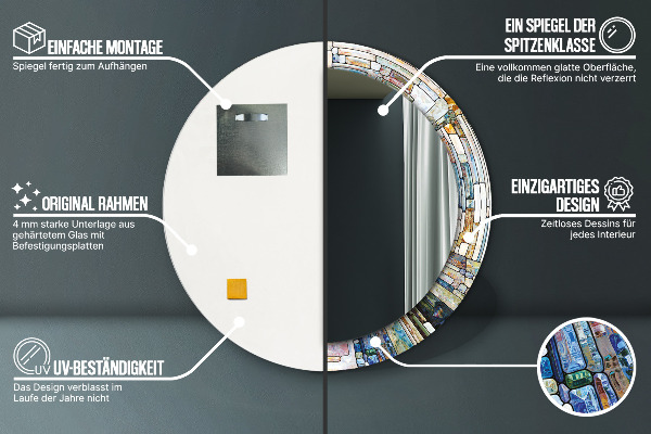 Kerek tükör keret nyomtatással Absztrakt ólomüveg