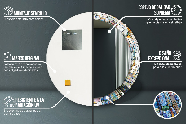 Kerek tükör keret nyomtatással Absztrakt ólomüveg