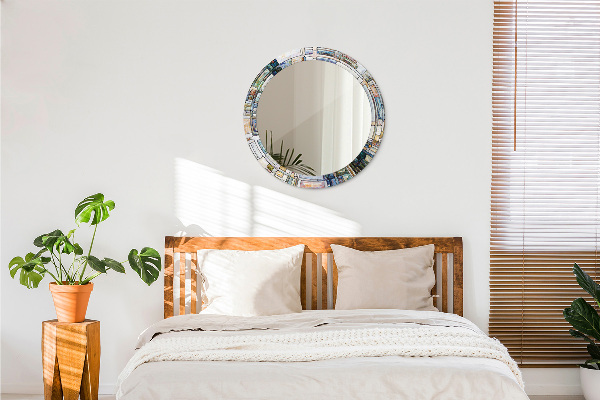 Kerek tükör keret nyomtatással Absztrakt ólomüveg