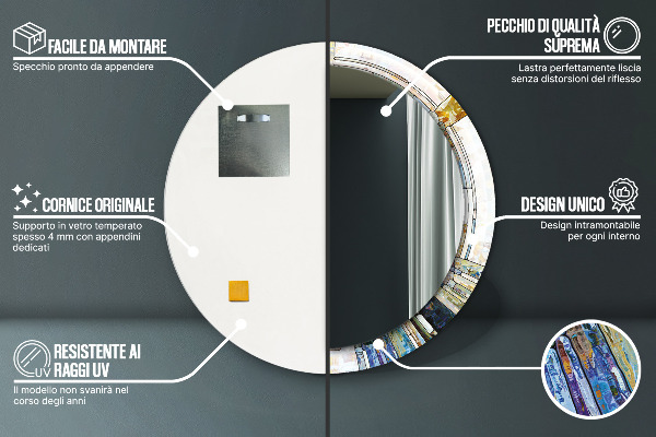 Kerek tükör keret nyomtatással Absztrakt ólomüveg