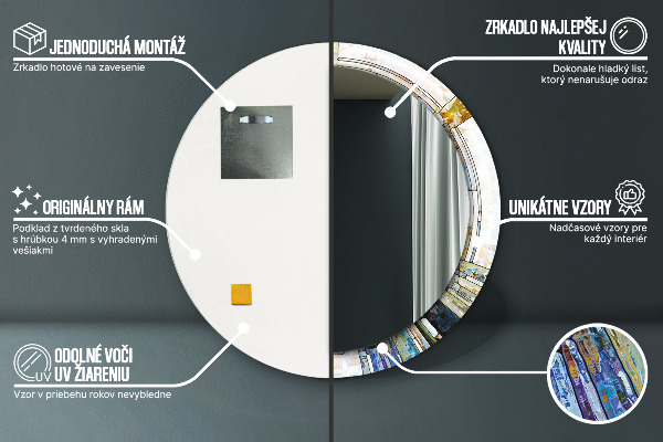 Kerek tükör keret nyomtatással Absztrakt ólomüveg