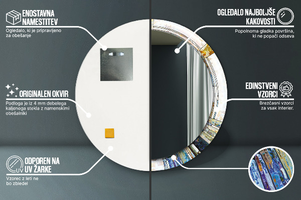 Kerek tükör keret nyomtatással Absztrakt ólomüveg