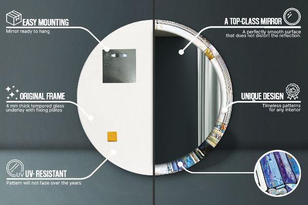 Kerek tükör keret nyomtatással Absztrakt ólomüveg