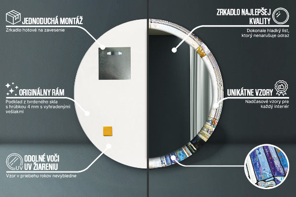 Kerek tükör keret nyomtatással Absztrakt ólomüveg