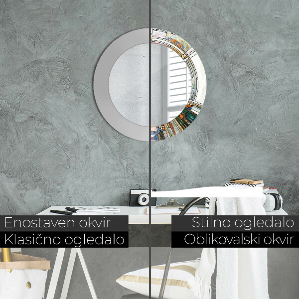 Kerek tükör keret nyomtatással Absztrakt ólomüveg