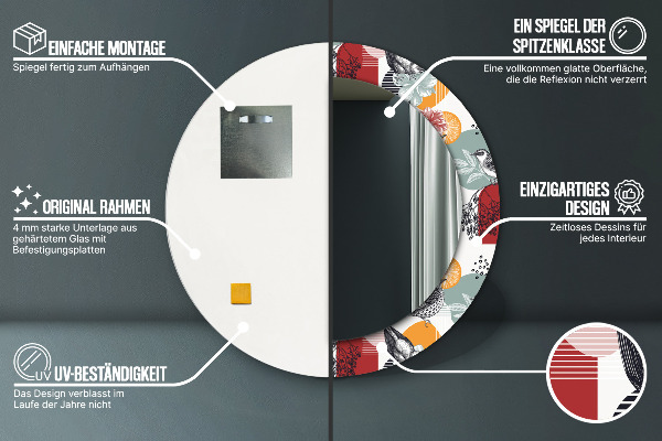 Kerek tükör nyomtatott kerettel Absztrakció madarakkal