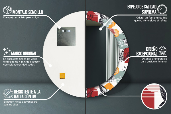 Kerek tükör nyomtatott kerettel Absztrakció madarakkal