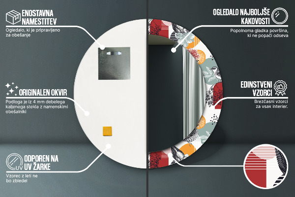 Kerek tükör nyomtatott kerettel Absztrakció madarakkal