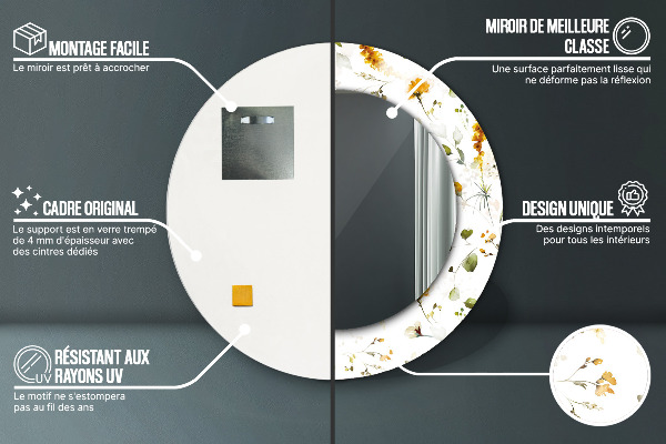 Kerek díszes tükör Mezei virágok