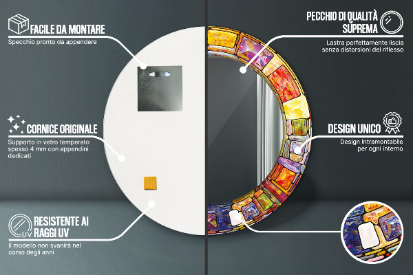 Kerek tükör fali dísz Színes ólomüveg