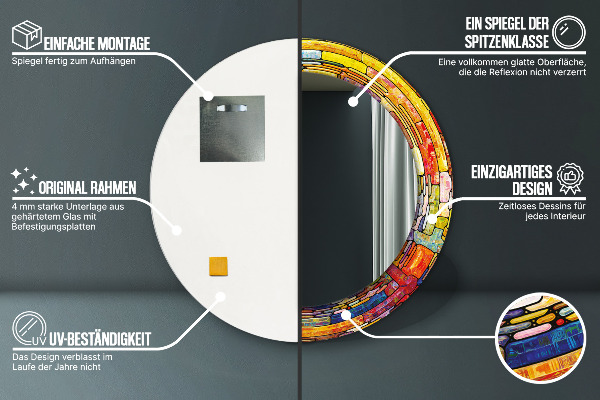 Kerek tükör fali dísz Színes ólomüveg
