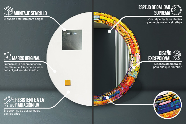 Kerek tükör fali dísz Színes ólomüveg