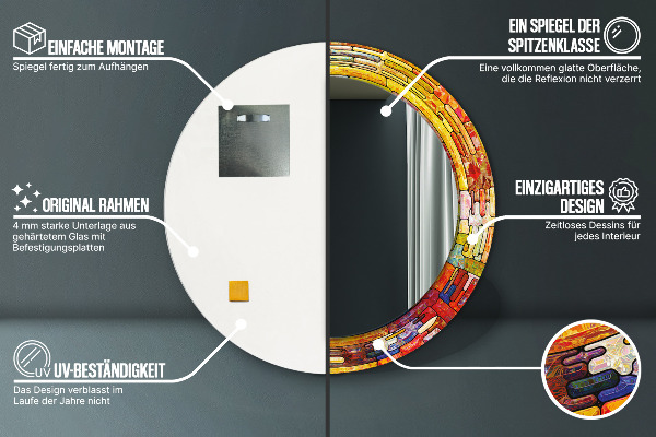 Kerek tükör fali dísz Színes ólomüveg