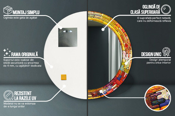 Kerek tükör fali dísz Színes ólomüveg