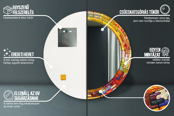 Kerek tükör fali dísz Színes ólomüveg