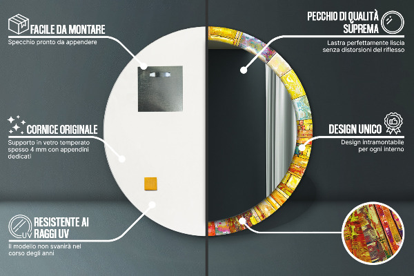 Kerek tükör fali dísz Színes ólomüveg