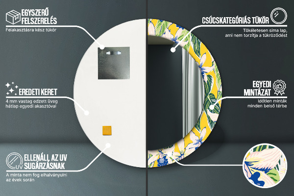 Kerek tükör díszítéssel Kék és sárga orchideák