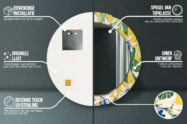 Kerek tükör díszítéssel Kék és sárga orchideák