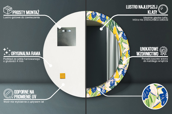 Kerek tükör díszítéssel Kék és sárga orchideák