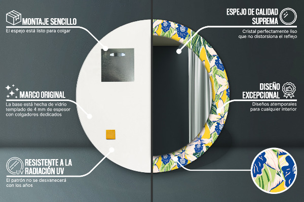 Kerek tükör díszítéssel Kék és sárga orchideák