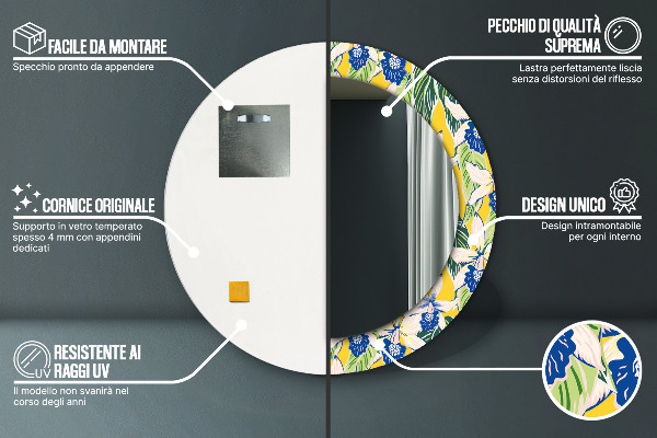 Kerek tükör díszítéssel Kék és sárga orchideák