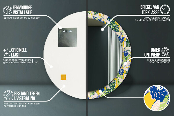 Kerek tükör díszítéssel Kék és sárga orchideák