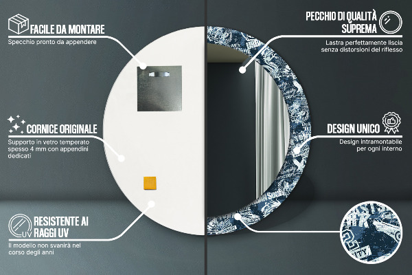 Kerek tükör keret nyomtatással Kollázs