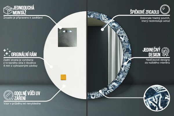 Kerek tükör keret nyomtatással Kollázs