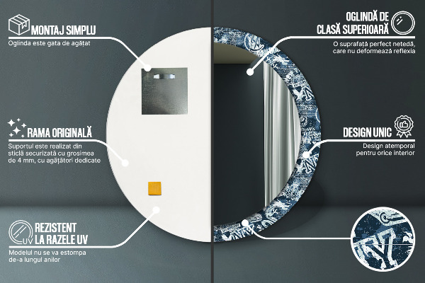 Kerek tükör keret nyomtatással Kollázs