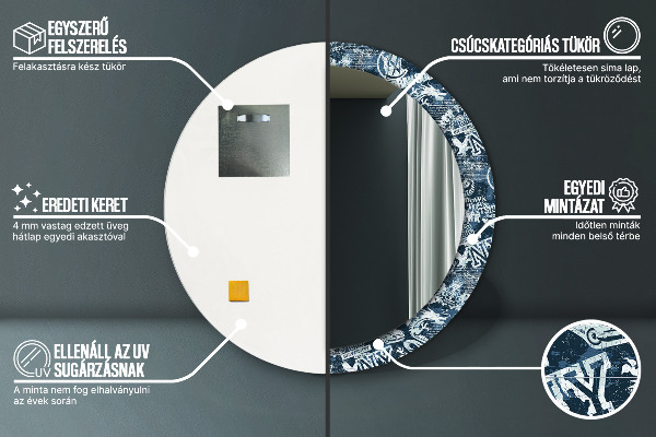 Kerek tükör keret nyomtatással Kollázs