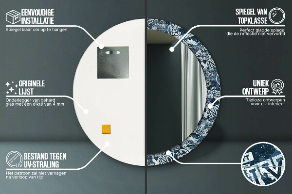 Kerek tükör keret nyomtatással Kollázs