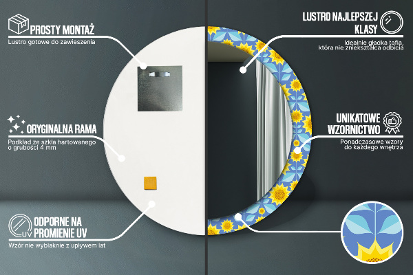 Kerek tükör fali dísz Geometrikus napraforgók