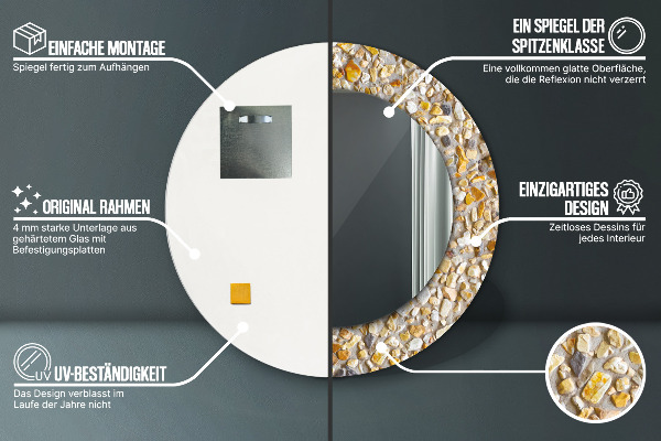 Kerek tükör keret nyomtatással Terrazzo mintás