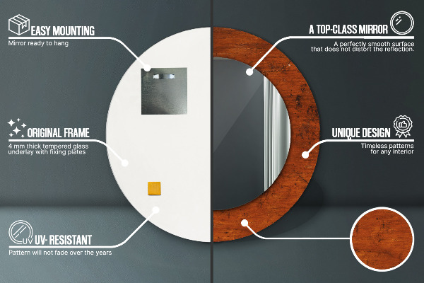 Kerek díszes tükör Természetes fa