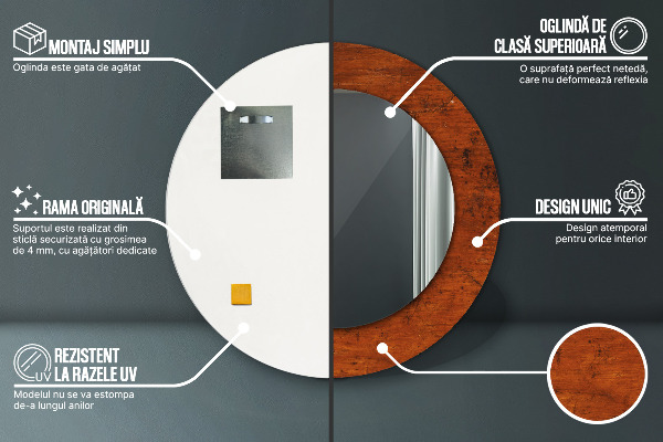 Kerek díszes tükör Természetes fa