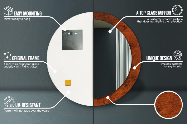 Kerek díszes tükör Természetes fa