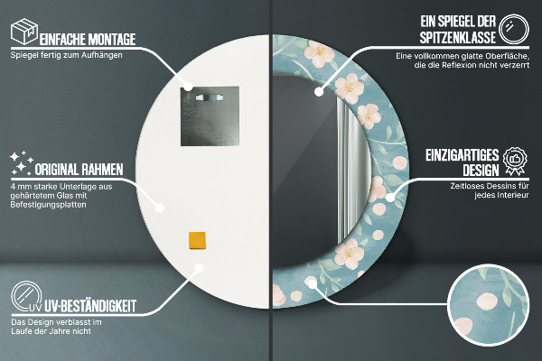 Kerek tükör keret nyomtatással Virágos minta