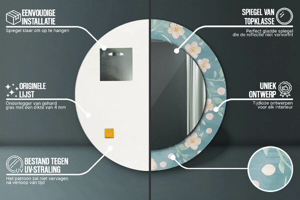 Kerek tükör keret nyomtatással Virágos minta