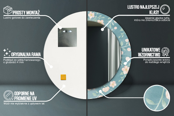 Kerek tükör keret nyomtatással Virágos minta