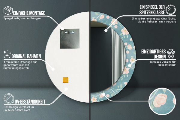 Kerek tükör keret nyomtatással Virágos minta