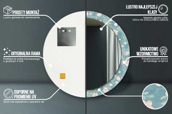 Kerek tükör keret nyomtatással Virágos minta