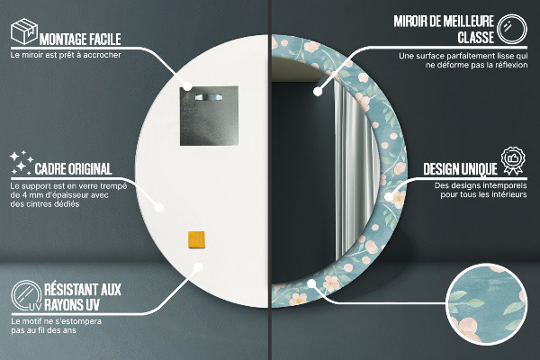 Kerek tükör keret nyomtatással Virágos minta