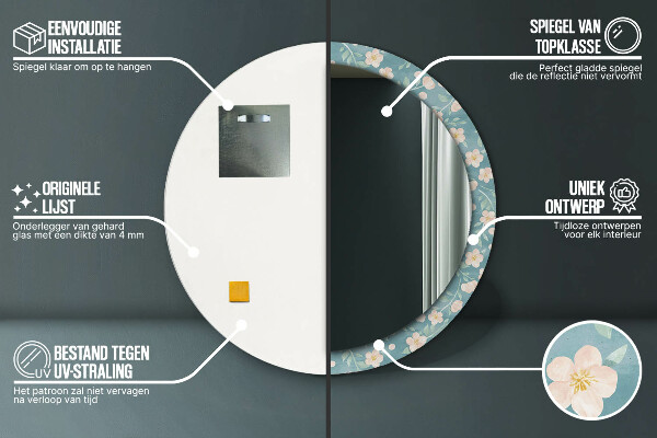 Kerek tükör keret nyomtatással Virágos minta