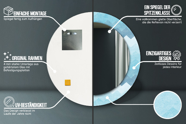 Kerek tükör nyomtatott kerettel Chevron minta
