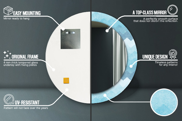 Kerek tükör nyomtatott kerettel Chevron minta